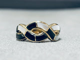 Important Vintage Native American Navajo Signed Zia Symbol Inlaid 14k Gold Ring