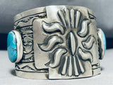 Signed Native American Navajo Pilot Mountain Turquoise Sterling Silver Sun Bracelet-Nativo Arts