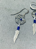 Feather Dreamcatcher Dangles Vintage Native American Navajo Sterling Silver Earrings-Nativo Arts