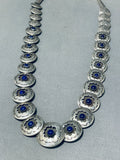 Statement Vintage Native American Navajo Lapis Sterling Silver Shadowbox Pillow Necklace-Nativo Arts
