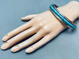 Rare Large Wrist 8 Inch Inches Turquoise Sterling Silver Inlay Bracelet-Nativo Arts
