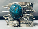 179 Grams!!! Native American Navajo Turquoise Sterling Silver Spider Bracelet-Nativo Arts