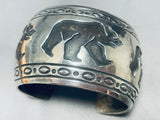 Important Vintage Native American Navajo Rosco Scott Walking Bear Sterling Silver Wide Bracelet-Nativo Arts