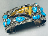 Tigers Eye Cla!! Vintage Native American Navajo Turquoise Sterling Silver Bracelet-Nativo Arts
