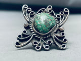 One Of The Biggest Best Vintage Native American Navajo Green Turquoise Sterling Silver Ring-Nativo Arts