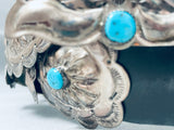 Hand Tooled Benny Yazzie Vintage Native American Navajo Sterling Silver Turquoise Concho Belt-Nativo Arts