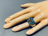 Wonderful Vintage Native American Navajo Sleeping Beauty Turquoise & Coral Sterling Silver Ring-Nativo Arts