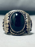 Superior Vintage Native American Navajo Black Onyx Sterling Silver Ring Signed-Nativo Arts