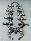 191 Grams Vintage Native American Navajo Turquoise Sterling Silver Squash Blossom Necklace-Nativo Arts
