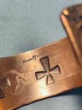 Ronnie Willie Native American Navajo Copper Cross Heart Bracelet-Nativo Arts