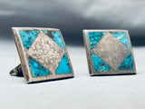 Early 1900s Vintage Native American Navajo Turquoise Sterling Silver Cufflinks-Nativo Arts