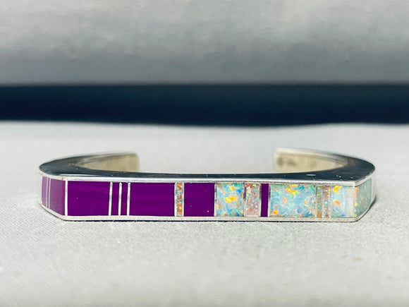 So Gorgy!! 6 Inch Wrist Vintage Native American Navajo Opal Sterling Silver Sugilite Bracelet-Nativo Arts