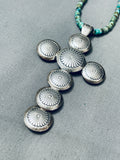 Huge Button Sterling Silver Vintage Native American Navajo Turquoise Cross Necklace-Nativo Arts