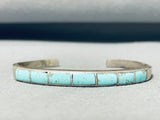 Captivating Vintage Native American Navajo Inlay 7 Blue Gem Turquoise Sterling Silver Bracelet-Nativo Arts