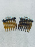 Enchanting Vintage Native American Zuni Blue Gem Turquoise Sterling Silver Hair Combs-Nativo Arts