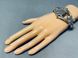 Detailed Native American Navajo Sterling Silver Toad Bracelet-Nativo Arts