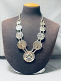 Gasp! Hand Carved Vintage Native American Navajo Sterling Silver Squash Blossom Necklace-Nativo Arts
