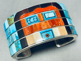 7 Inch Wrist 140 Grams Native American Navajo Kachina Turquoise Inlay Sterling Silver Bracelet-Nativo Arts