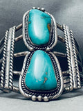 Heavy 98 Grams Vintage Native American Navajo Turquoise Sterling Silver Bracelet-Nativo Arts