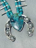 190+ Gram Native American Navajo Pilot Mountain Turquoise Sterling Silver Squashblossom Necklace-Nativo Arts