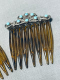 Enchanting Vintage Native American Zuni Blue Gem Turquoise Sterling Silver Hair Combs-Nativo Arts