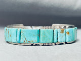 6.5 Inch Wrist Native American Navajo 38 Turquoise Sterling Silver Inlay Bracelet-Nativo Arts