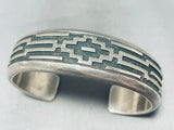 Amazing Native American Navajo Handcarved Sterling Silver Rug Designs Dan Jackson Bracelet-Nativo Arts