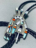 Fascinating Vintage Native American Zuni Turquoise Sterling Silver Signed Bolo-Nativo Arts