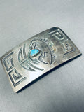 Symbolic Vintage Native American Navajo Turquoise Sterling Silver Inlay Buckle-Nativo Arts