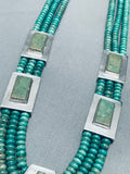Important Tony Aguilar Sr Santo Domingo Green Turquoise Sterling Silver Necklace-Nativo Arts