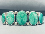 Broken Arrow Mine Turquoise Native American Navajo Sterling Silver Bracelet 140 Grams-Nativo Arts