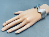 One Of The Most Intricate Vintage Native American Kewa Turquoise Inlay Sterling Silver Bracelet-Nativo Arts