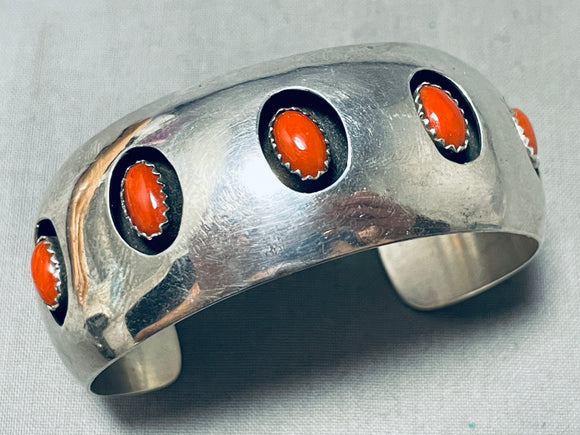 Exquisite Vintage Native American Navajo Coral Sterling Silver Shadowbox Bracelet-Nativo Arts