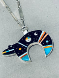 One Of A Kind Native American Navajo Turquoise Sterling Silver Cosmic Bear Necklace-Nativo Arts