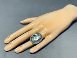 One Of Best Vintage Native American Green Turquoise Inlay Sterling Silver Ring-Nativo Arts