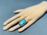 Striking Native American Navajo Signed Blue Gem Turquoise Sterling Silver Huge Ring-Nativo Arts