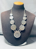 Native American Gasp! Vintage Navajo Sterling Silver Geomtric Squash Blossom Necklace-Nativo Arts
