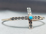 Turquoise Cross Vintage Native American Navajo Sterling Silver Bracelet Cuff-Nativo Arts