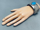 Big Lapis Vintage Native American Navajo Geomtric Sterling Silver Bracelet Cuff-Nativo Arts