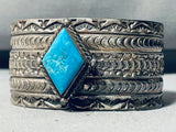 Arnold Blackgoat Diamond Turquoise Vintage Native American Navajo Sterling Silver Bracelet-Nativo Arts