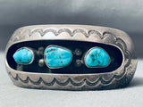 Tim Yazzie Magnificent Native American Navajo Blue Gem Turquoise Sterling Silver Bracelet-Nativo Arts
