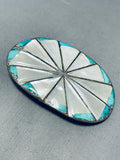 Marvelous Vintage Native American Zuni Turquoise & Mother Of Pearl Sterling Silver Buckle-Nativo Arts