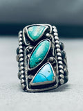 Gigantic Vintage Native American Navajo Green Blue Turquoise Sterling Silver Ring-Nativo Arts