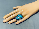 Exceptional Vintage Native American Navajo Blue Diamond Turquoise Sterling Silver Ring-Nativo Arts