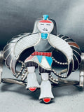Huge Eagle Dancer Vintage Native American Zuni Turquoise Inlay Sterling Silver Bracelet-Nativo Arts