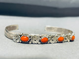 Vibrant Native American Navajo 4 Corals Sterling Silver Florals Bracelet-Nativo Arts