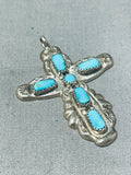 Signed Vintage Native American Zuni Blue Gem Turquoise Sterling Silver Cross Pendant-Nativo Arts