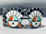 One Of Best Heavy Early Native American Zuni Inlay Sun God Sterling Silver Turquoise Bracelet