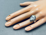 Shield Of Opal Jet Vintage Native American Navajo Sterling Silver Inlay Ring-Nativo Arts