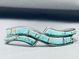 Unique Swirling Spiderweb Turquoise Inlay Vintage Native American Navajo Sterling Bracelet-Nativo Arts